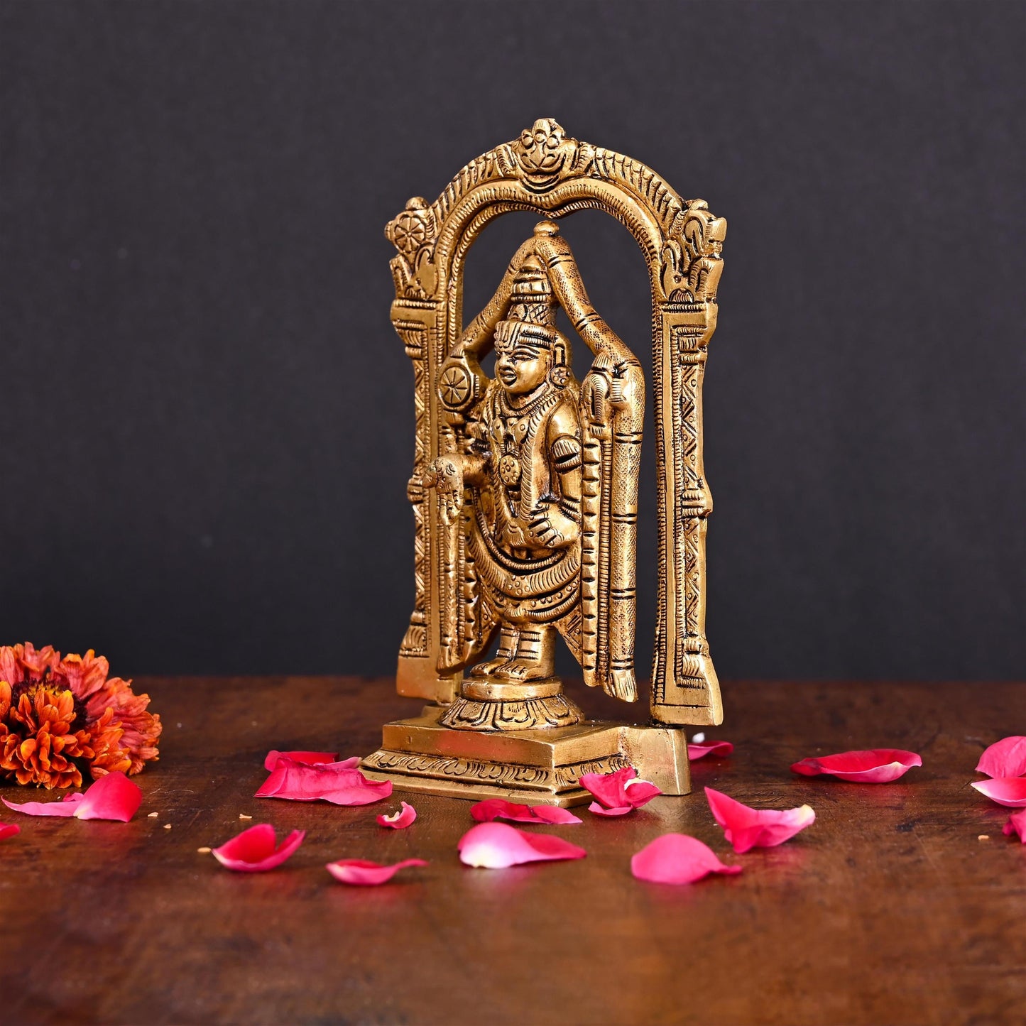 Brass Superfine Frame Tirupati Balaji/Venkateshwar Idol (6.5 Inch)