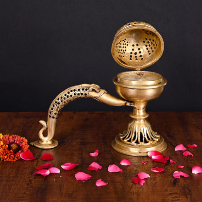 Brass Dhoop Dani & Incense Holder With Handle (8 Inch)