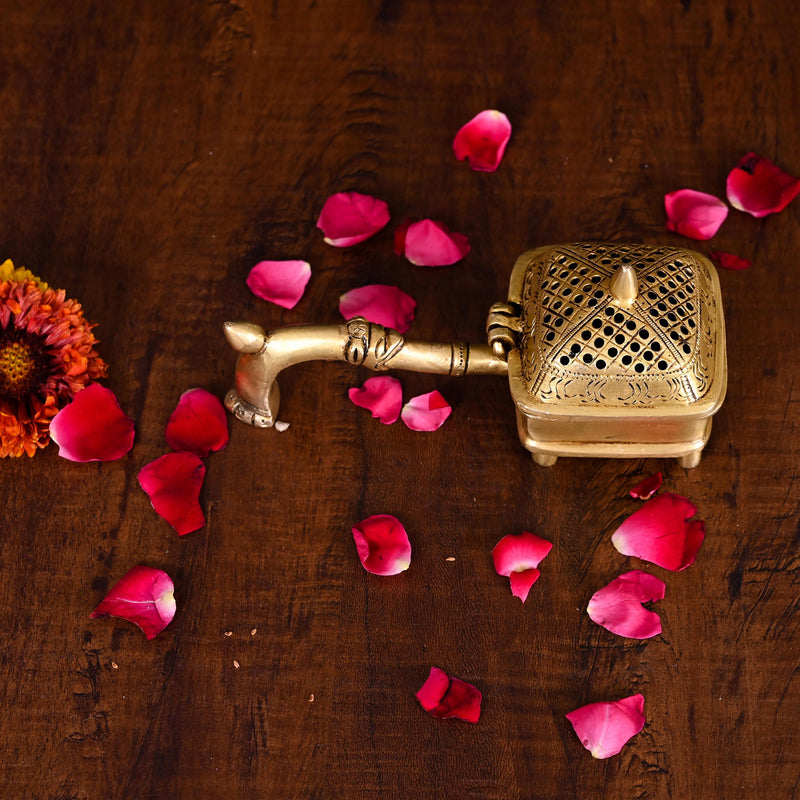 Brass Dhoop Dani & Incense Holder With Handle (3 Inch)