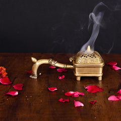 Brass Dhoop Dani & Incense Holder With Handle (3 Inch)