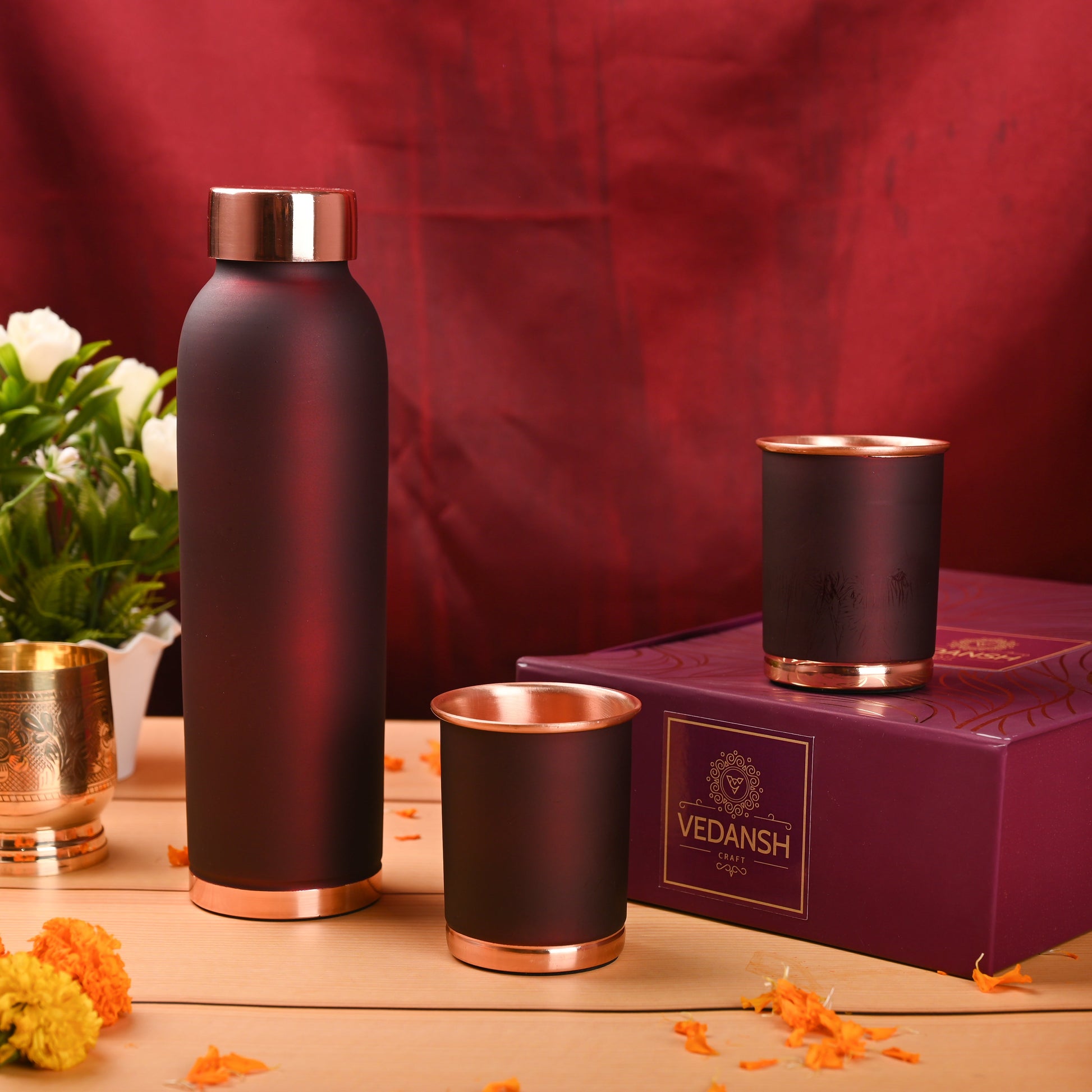 Copper Premium Lemon Cola Bottle with Glass Set – Handmade Gift Box