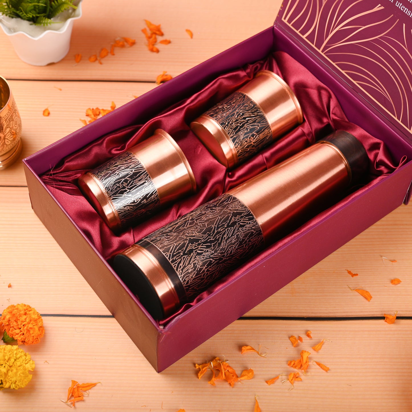 Copper Premium Pen Sparkle Bottle with Glass Set – Handmade Gift Box