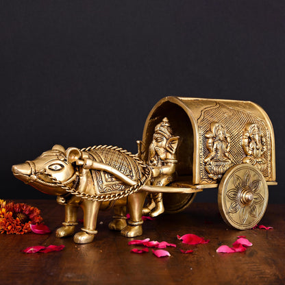 Brass Lord Ganesha On Mushak Cart (6.5 Inch)