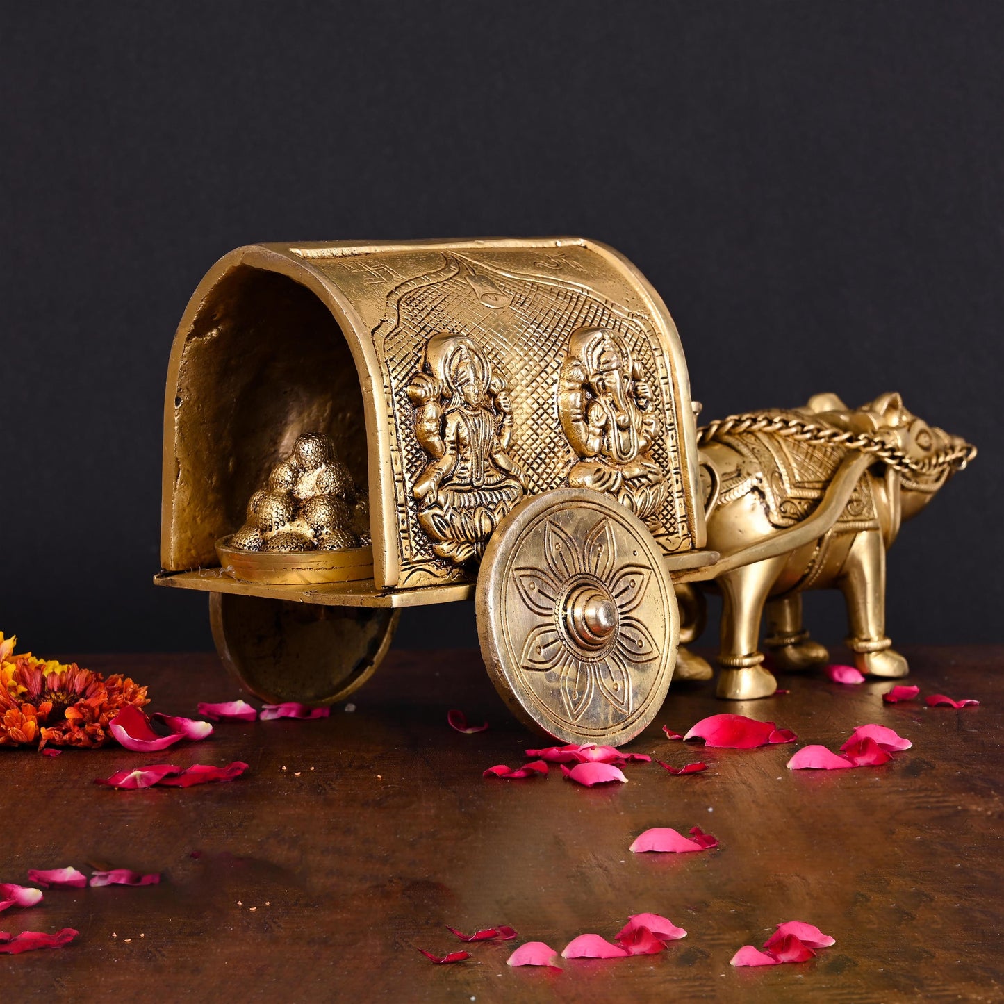 Brass Lord Ganesha On Mushak Cart (6.5 Inch)