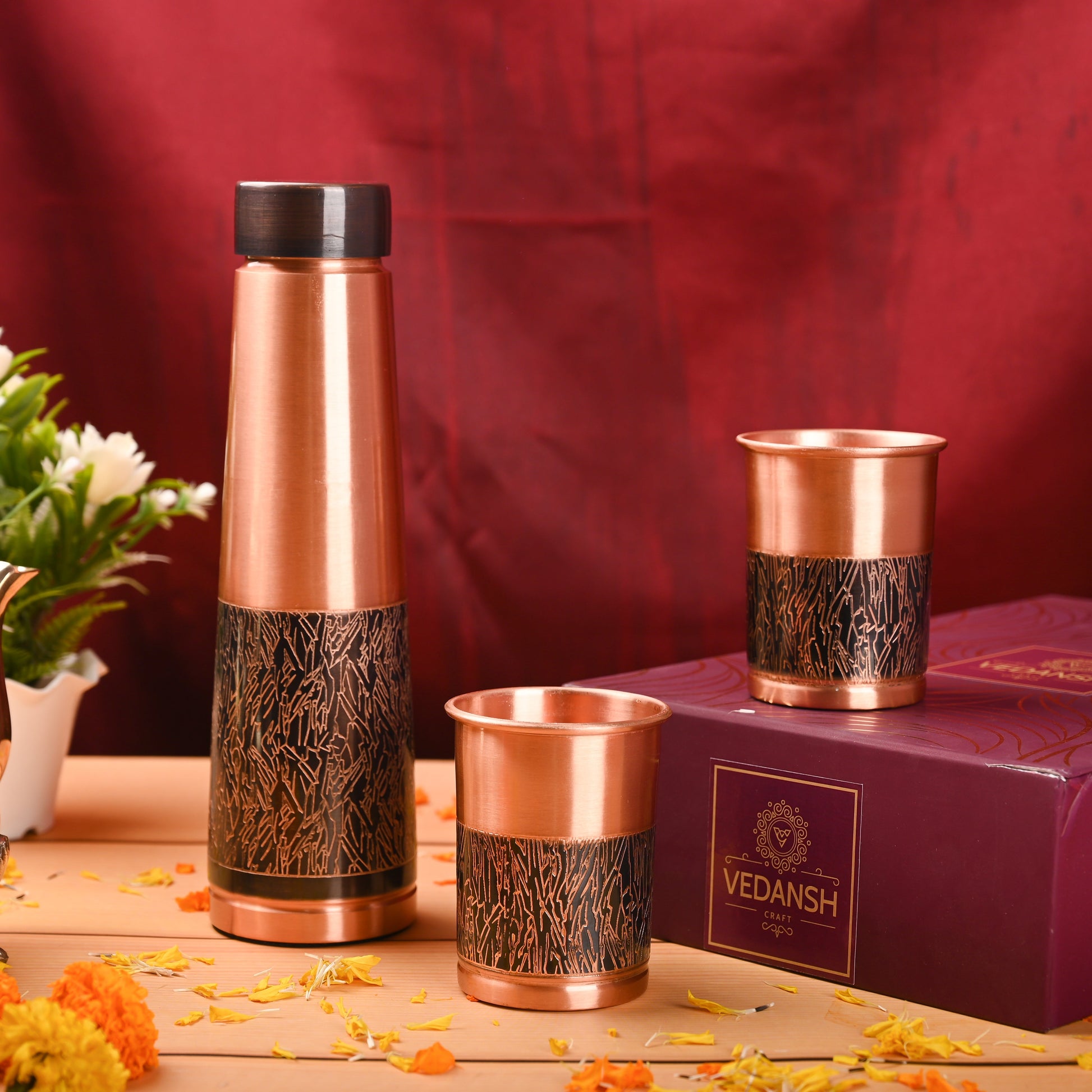 Copper Premium Pen Sparkle Bottle with Glass Set – Handmade Gift Box