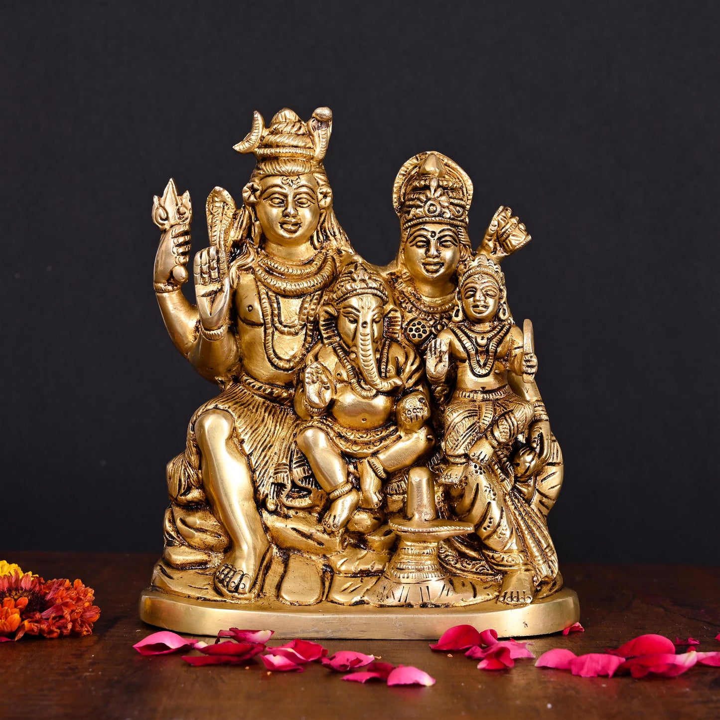 Brass Shiva Family Statue (8 Inch)
