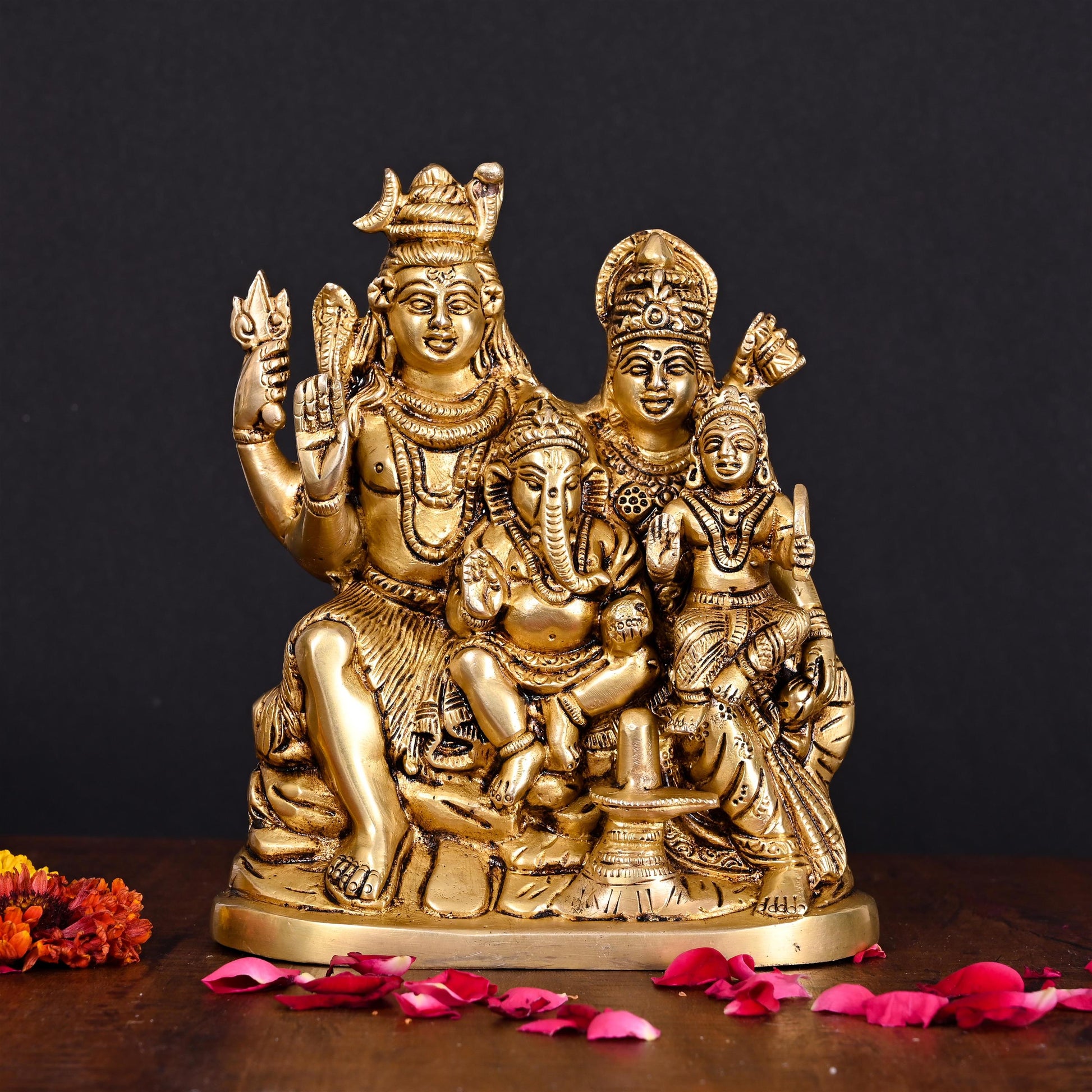 Brass Shiva Family Statue (8 Inch)