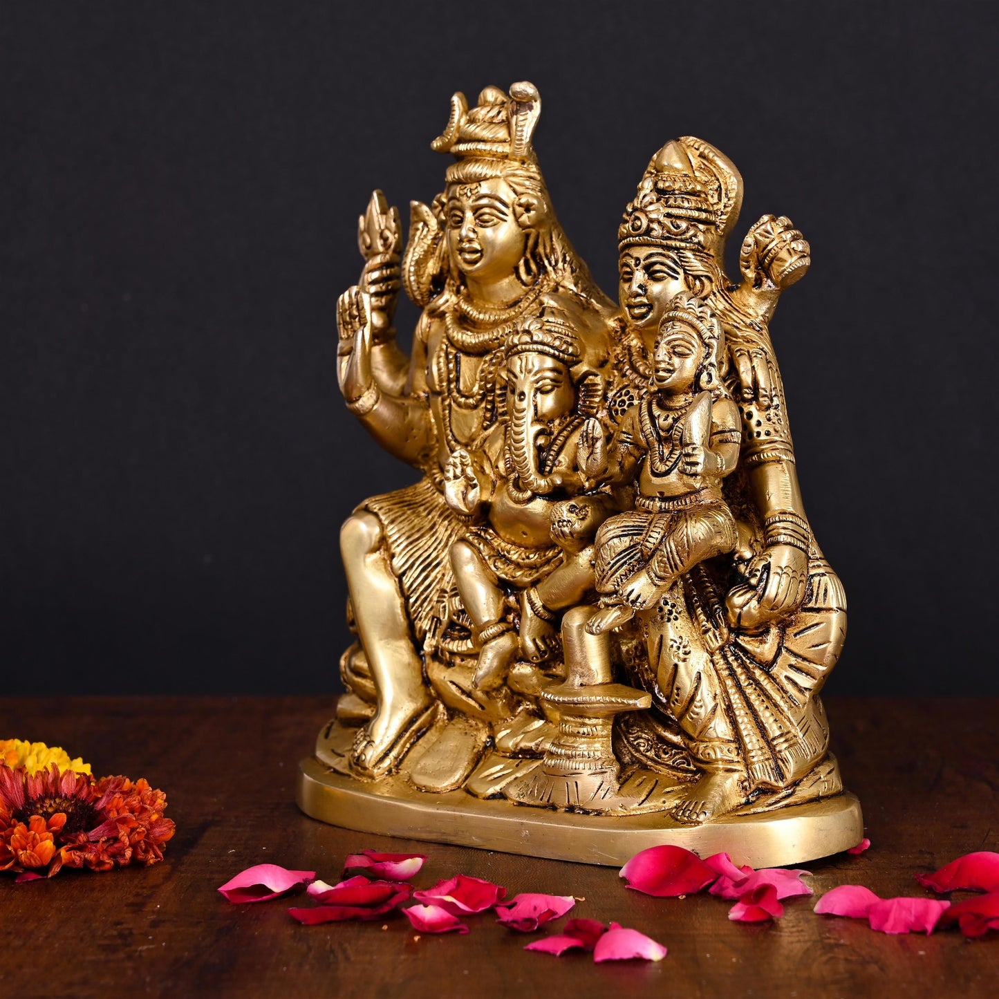 Brass Shiva Family Statue (8 Inch)