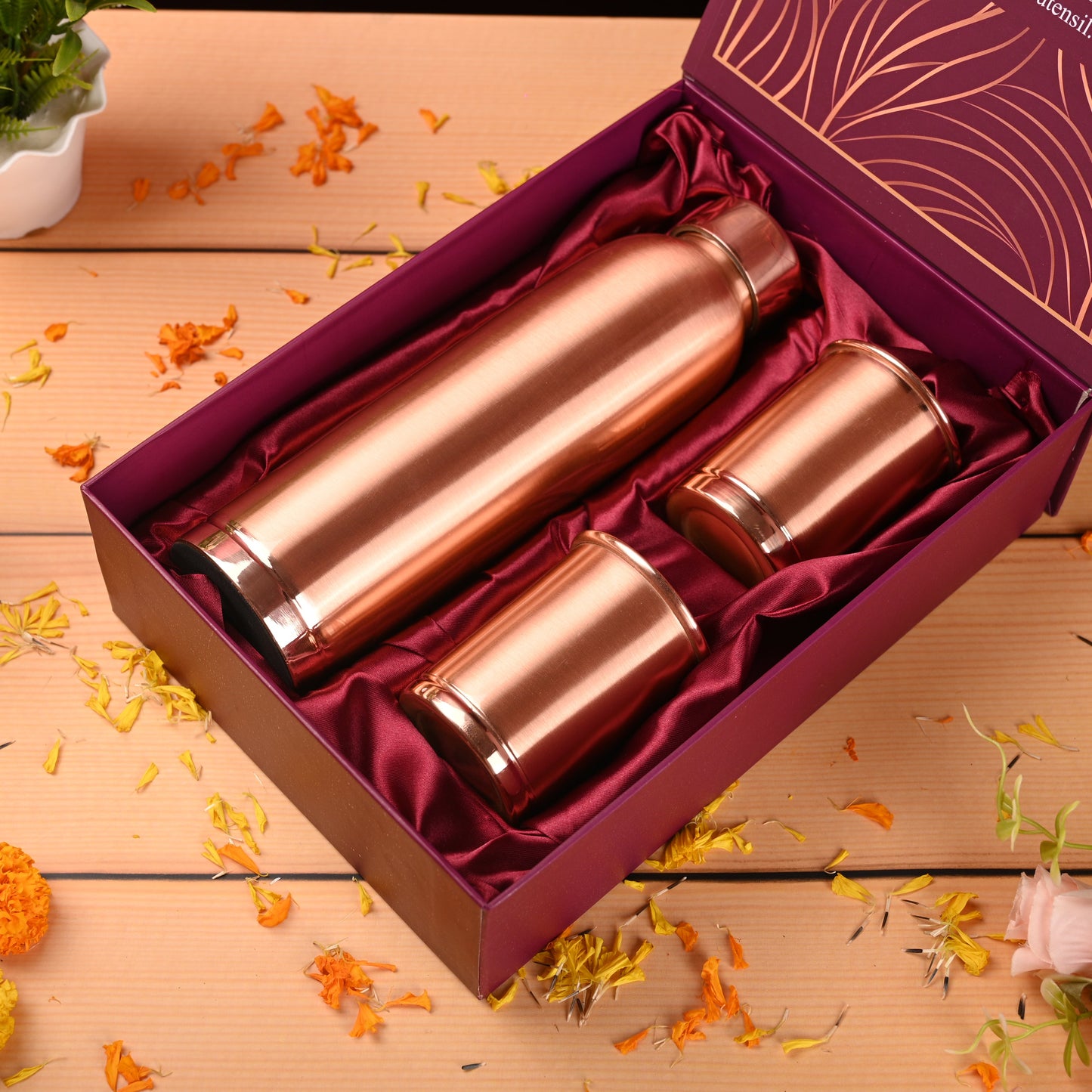 Copper Premium Lemon Matt Bottle with Glass Set – Handmade Gift Box