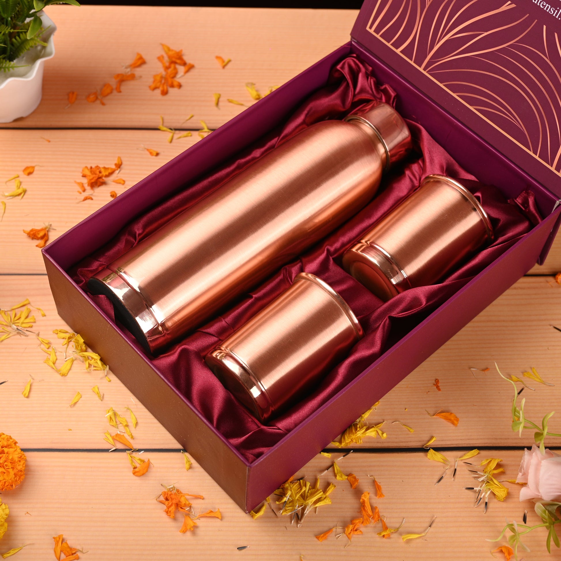 Copper Premium Lemon Matt Bottle with Glass Set – Handmade Gift Box