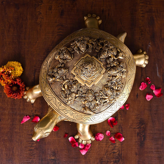 Brass Ashtalakshmi Shree Yantra Tortoise (6 Inch)