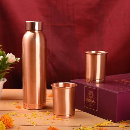 Copper Premium Lemon Matt Bottle with Glass Set – Handmade Gift Box