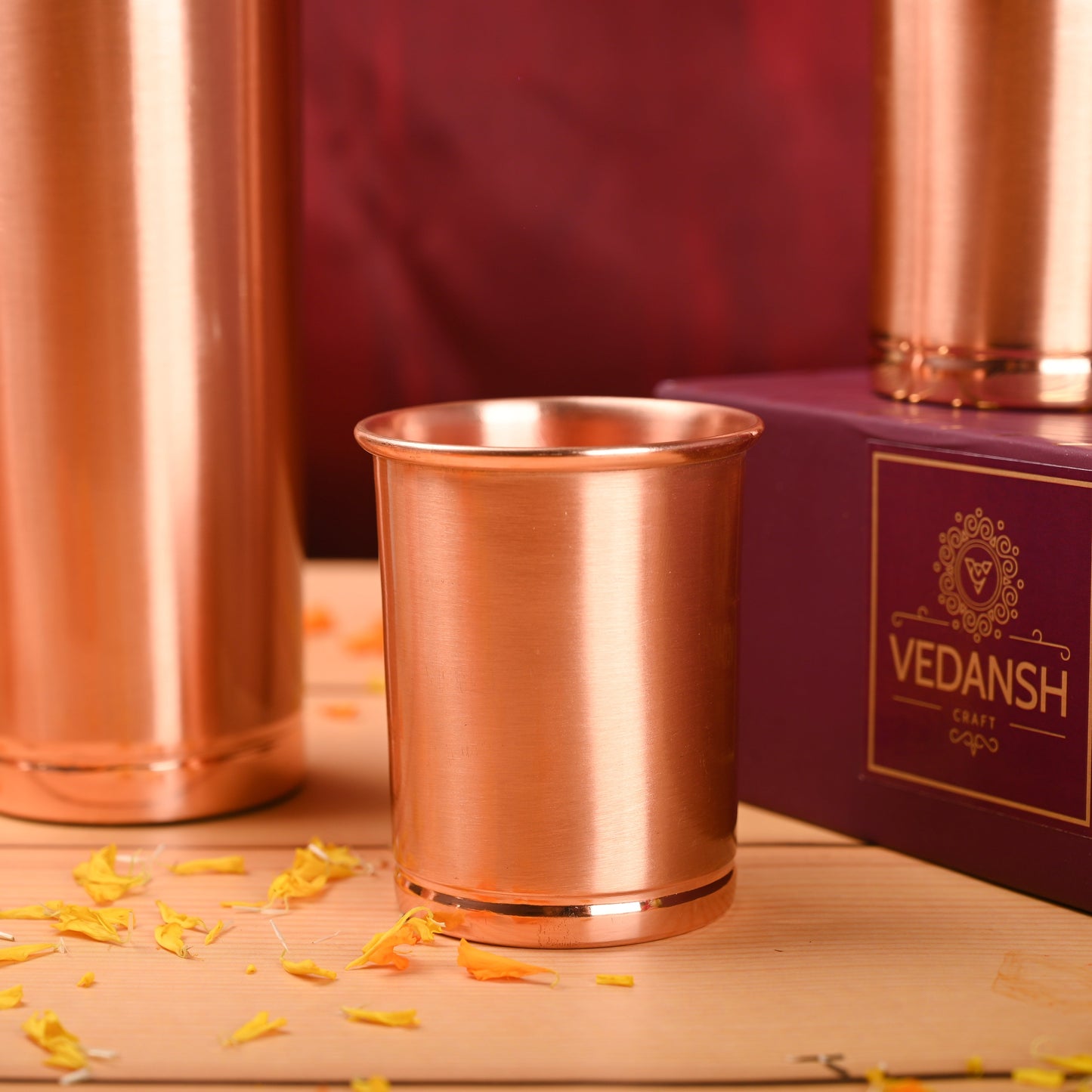 Copper Premium Lemon Matt Bottle with Glass Set – Handmade Gift Box