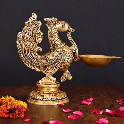 Brass Peacock Single Petal Diya (7.5 Inch)