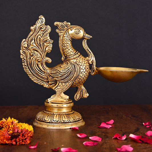 Brass Peacock Single Petal Diya (7.5 Inch)
