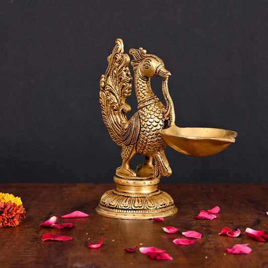 Brass Peacock Single Petal Diya (7.5 Inch)