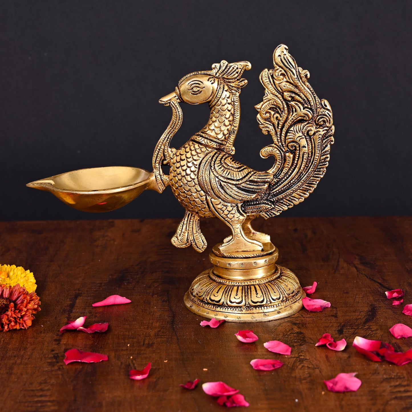 Brass Peacock Single Petal Diya (7.5 Inch)