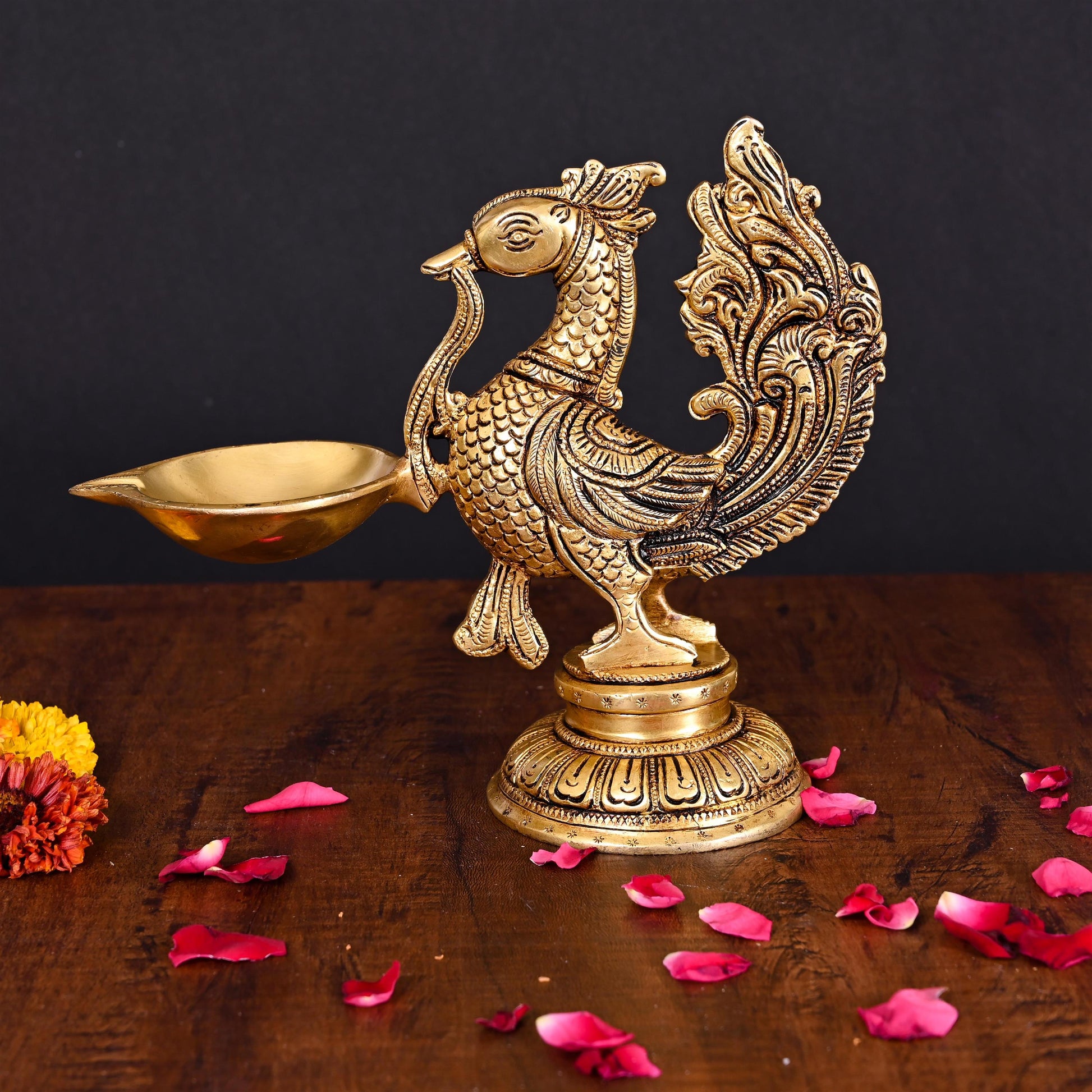 Brass Peacock Single Petal Diya (7.5 Inch)