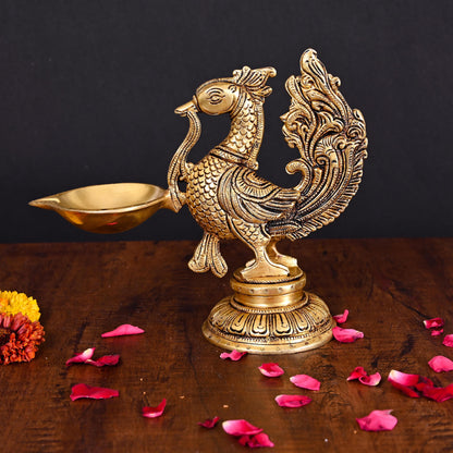 Brass Peacock Single Petal Diya (7.5 Inch)
