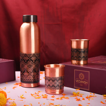 Copper Premium Lemon E/C Bottle with Glass Set – Handmade Gift Box