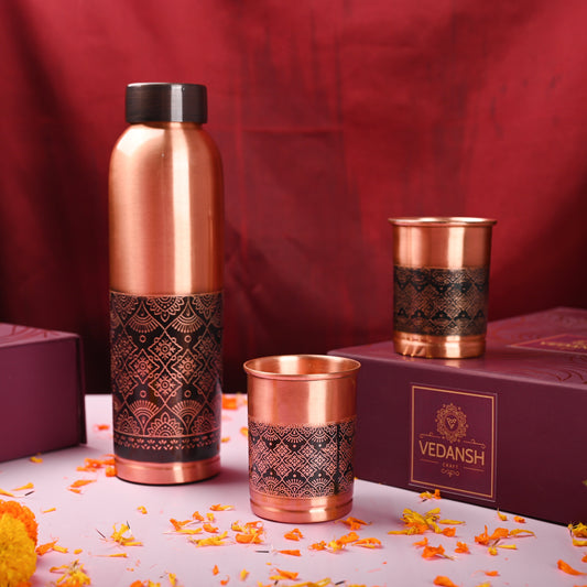 Copper Premium Lemon E/C Bottle with Glass Set – Handmade Gift Box