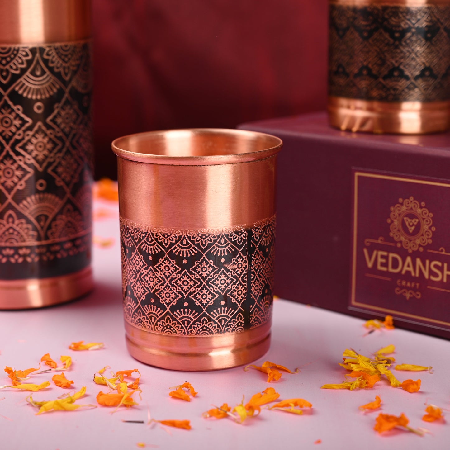 Copper Premium Lemon E/C Bottle with Glass Set – Handmade Gift Box