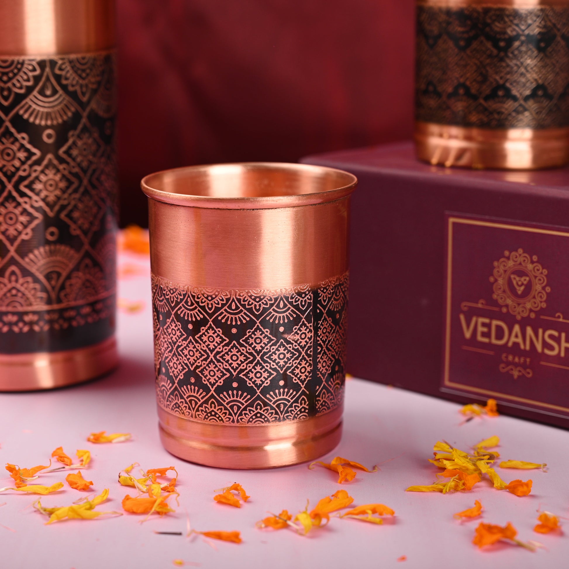 Copper Premium Lemon E/C Bottle with Glass Set – Handmade Gift Box