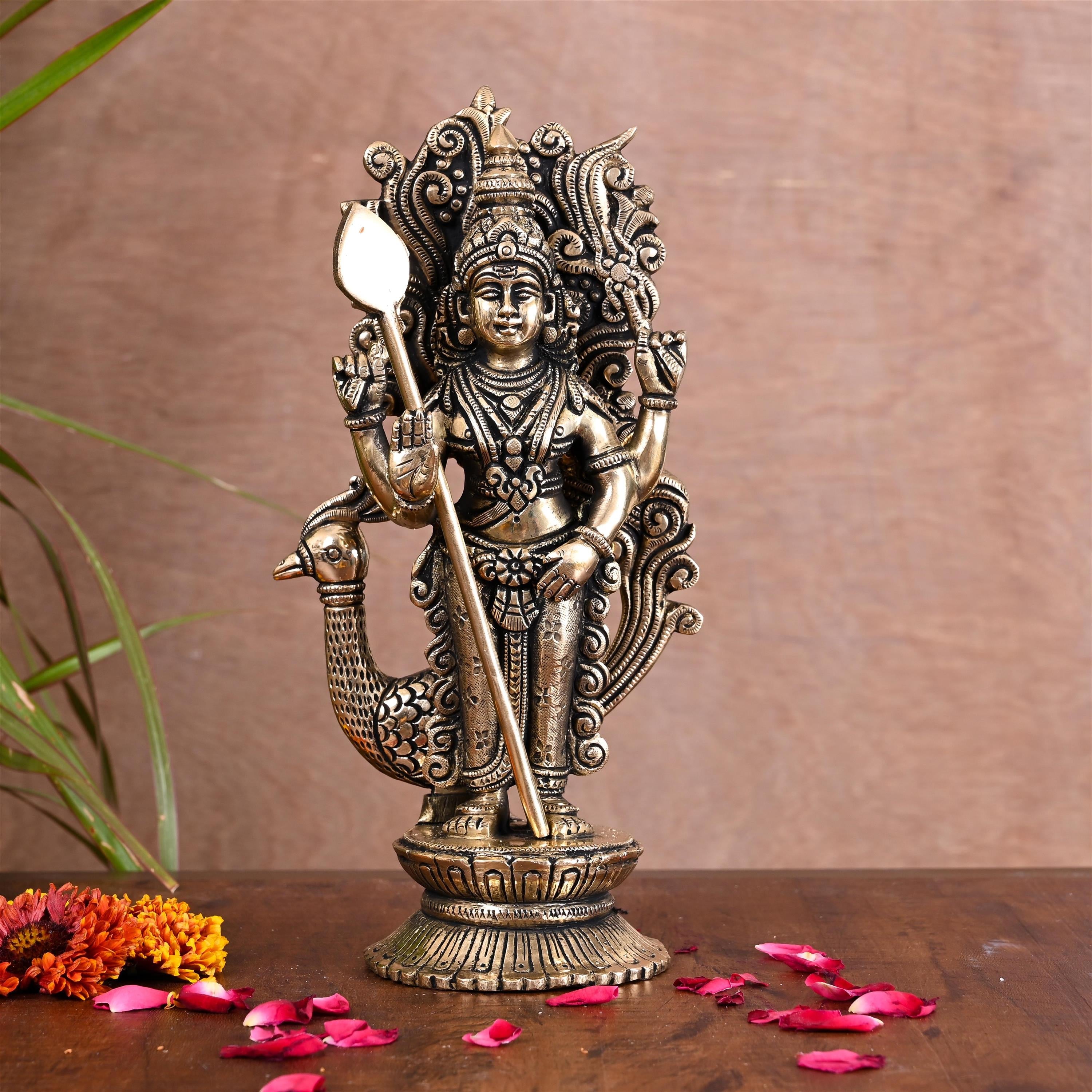 Brass Lord Murugan/Kartikeya Idol (10 Inch)