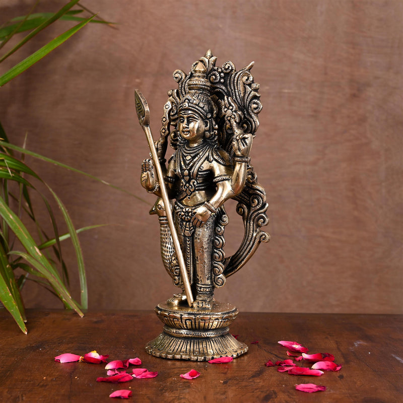 Brass Lord Murugan/Kartikeya Idol (10 Inch)