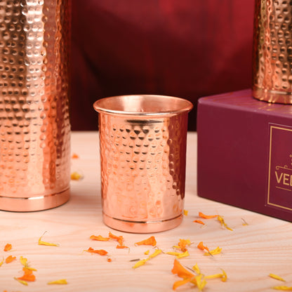 Copper Premium Lemon F/H Hammered Bottle with Glass Set – Handmade Gift Box