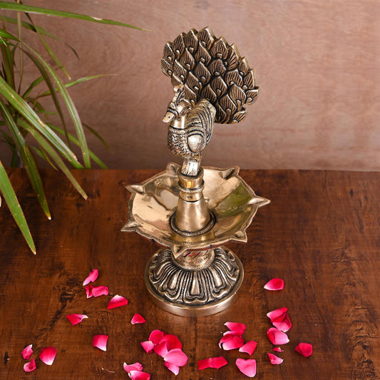 Brass Majestic Peacock Diya/Lamp (11 Inch)