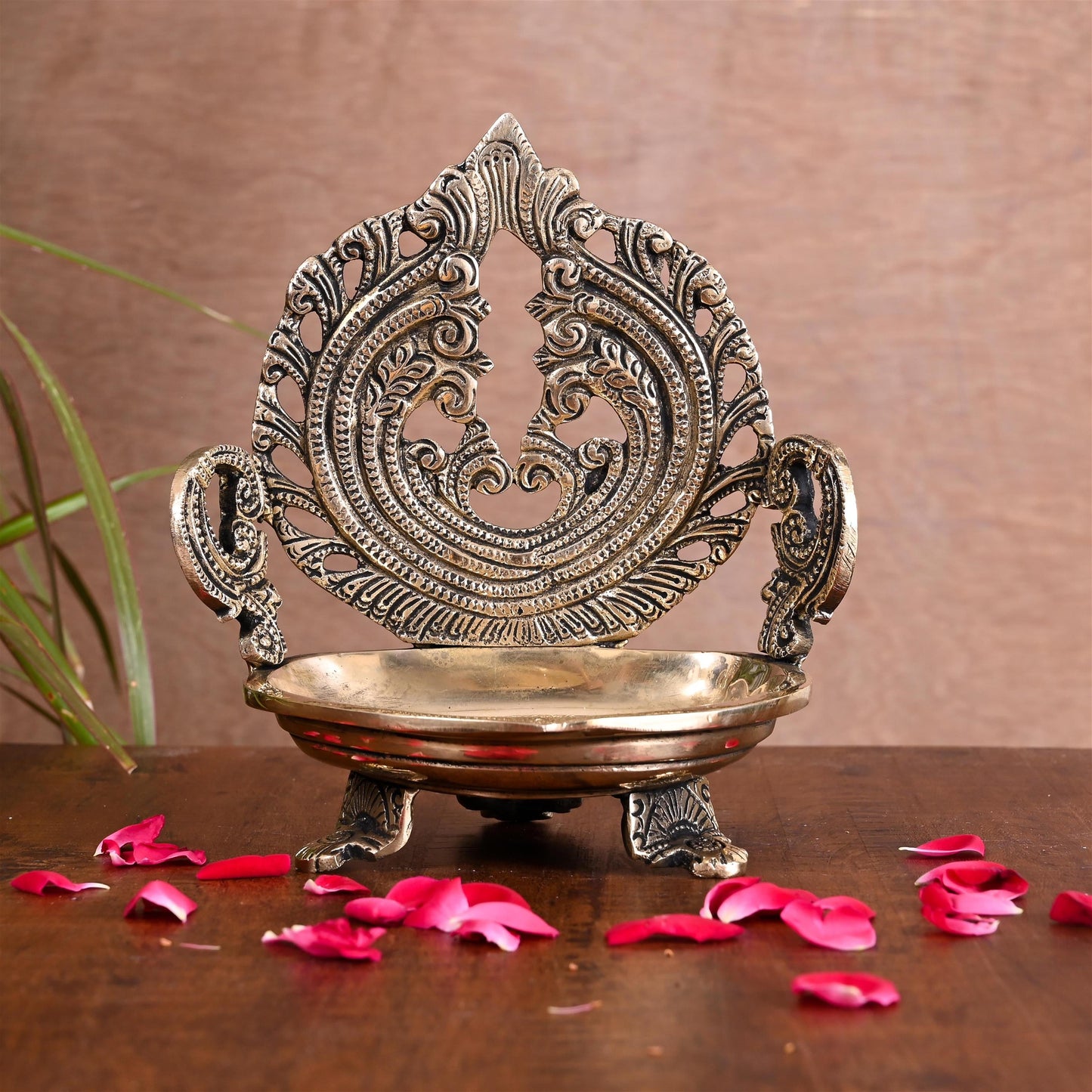Brass Ethnic Hand carved Diya (7 Inch)