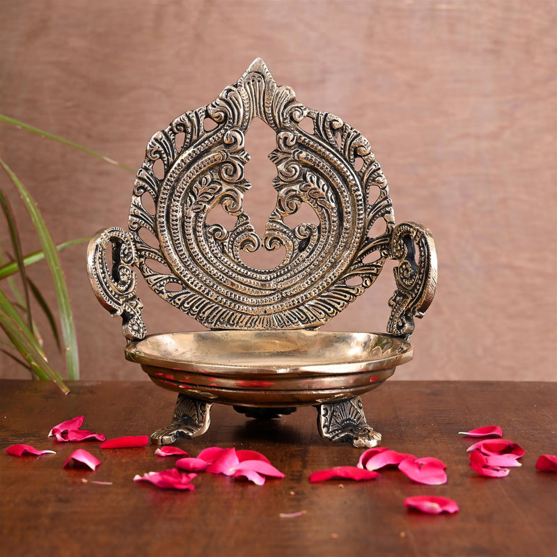 Brass Ethnic Hand carved Diya (7 Inch)