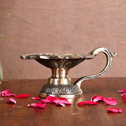 Brass Ethnic Hand carved Diya Lamp (3 Inch)