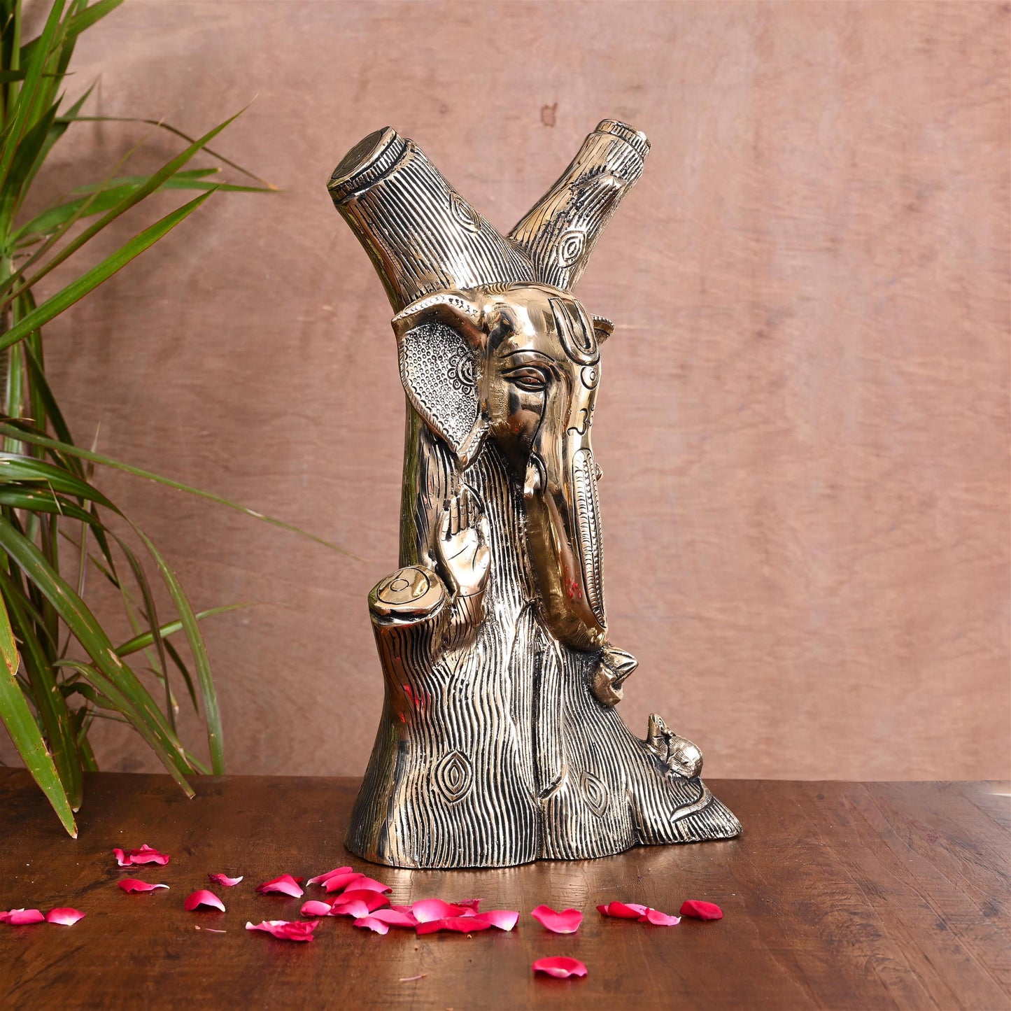 Brass Blessing Ganesha Face Modern Accent (13 Inch)