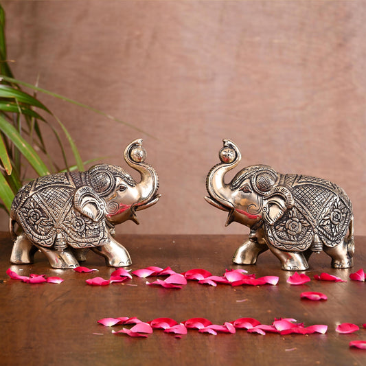 Brass Elephant Statue Pair (4.2 Inch)