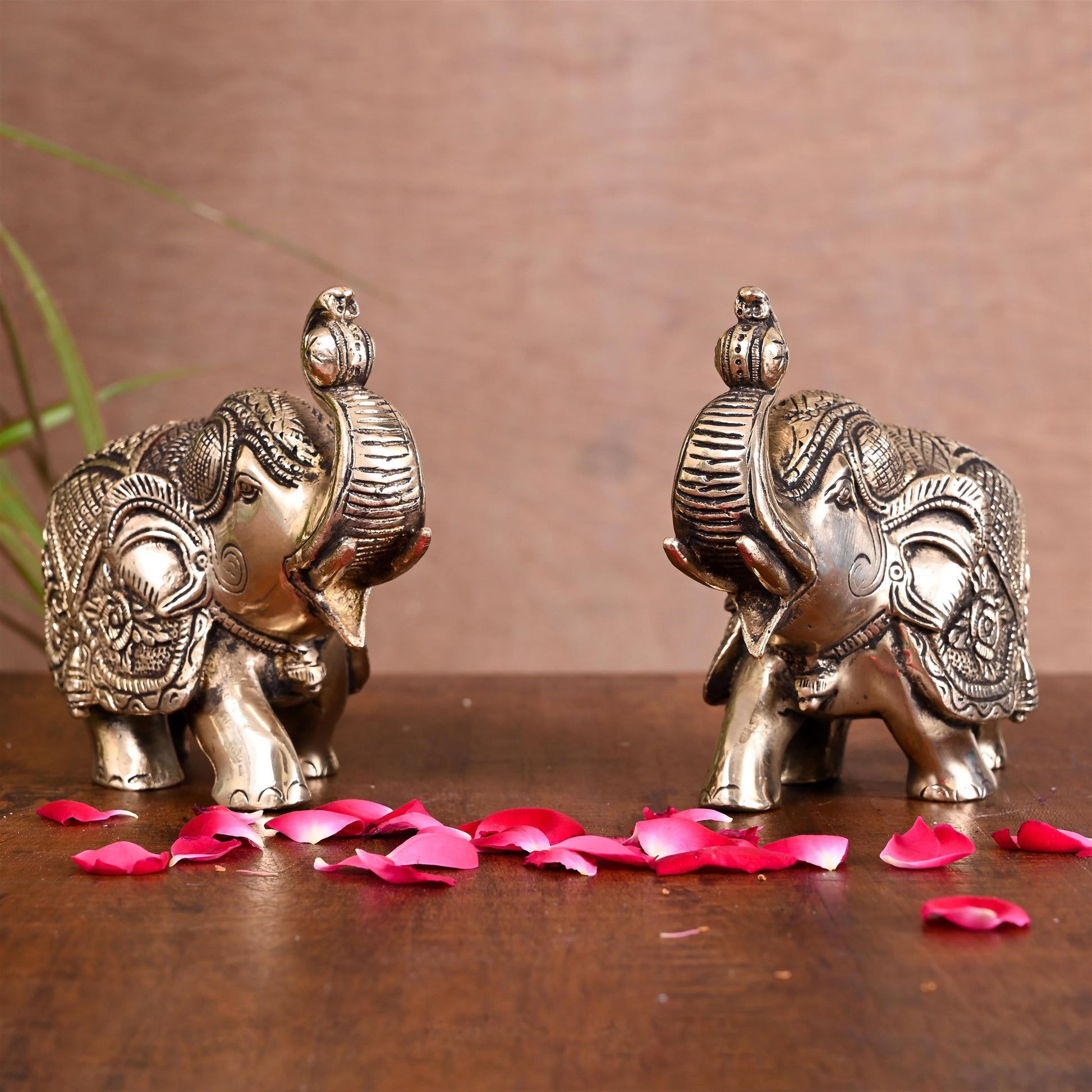 Brass Elephant Statue Pair (4.2 Inch)