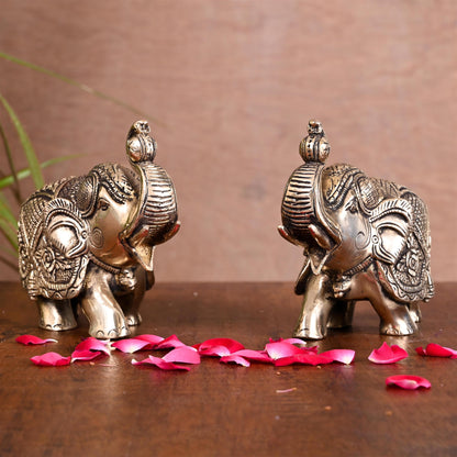 Brass Elephant Statue Pair (4.2 Inch)