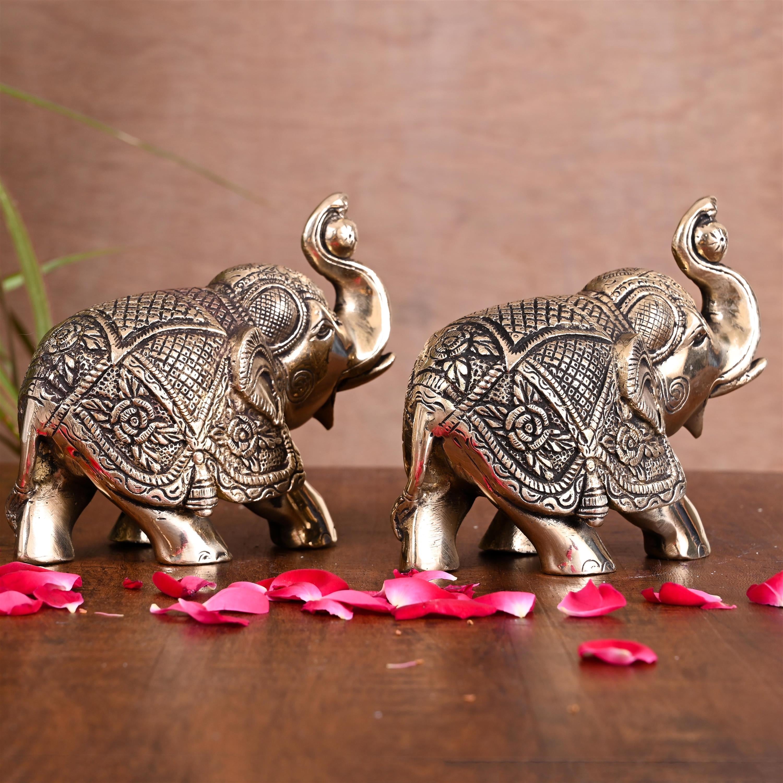 Brass Elephant Statue Pair (4.2 Inch)