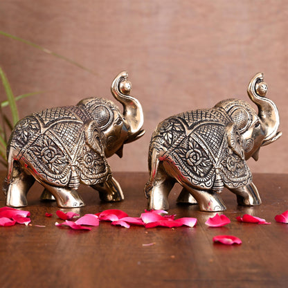 Brass Elephant Statue Pair (4.2 Inch)