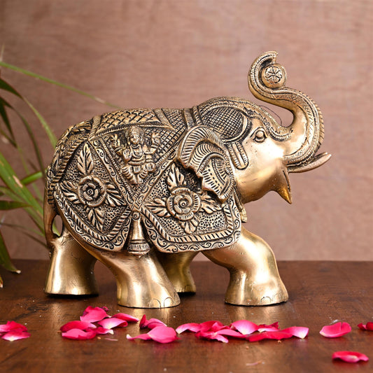 Brass Royal Elephant Statue Home Accent (6.5 Inch)