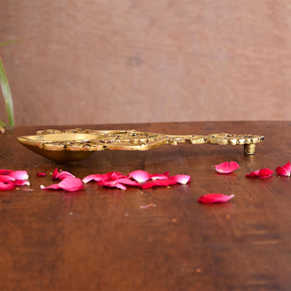 Brass Handcarved Pooja Spoon/Lamp (7.5 Inch)