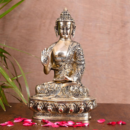 Brass Handcarved Blessing Buddha (10.5 Inch)