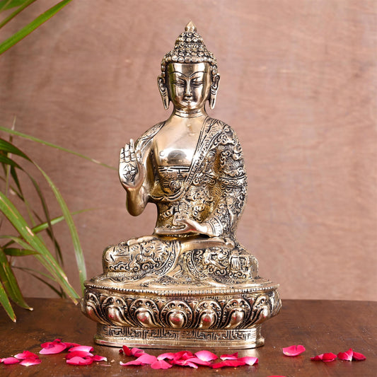 Brass Handcarved Blessing Buddha (10.5 Inch)
