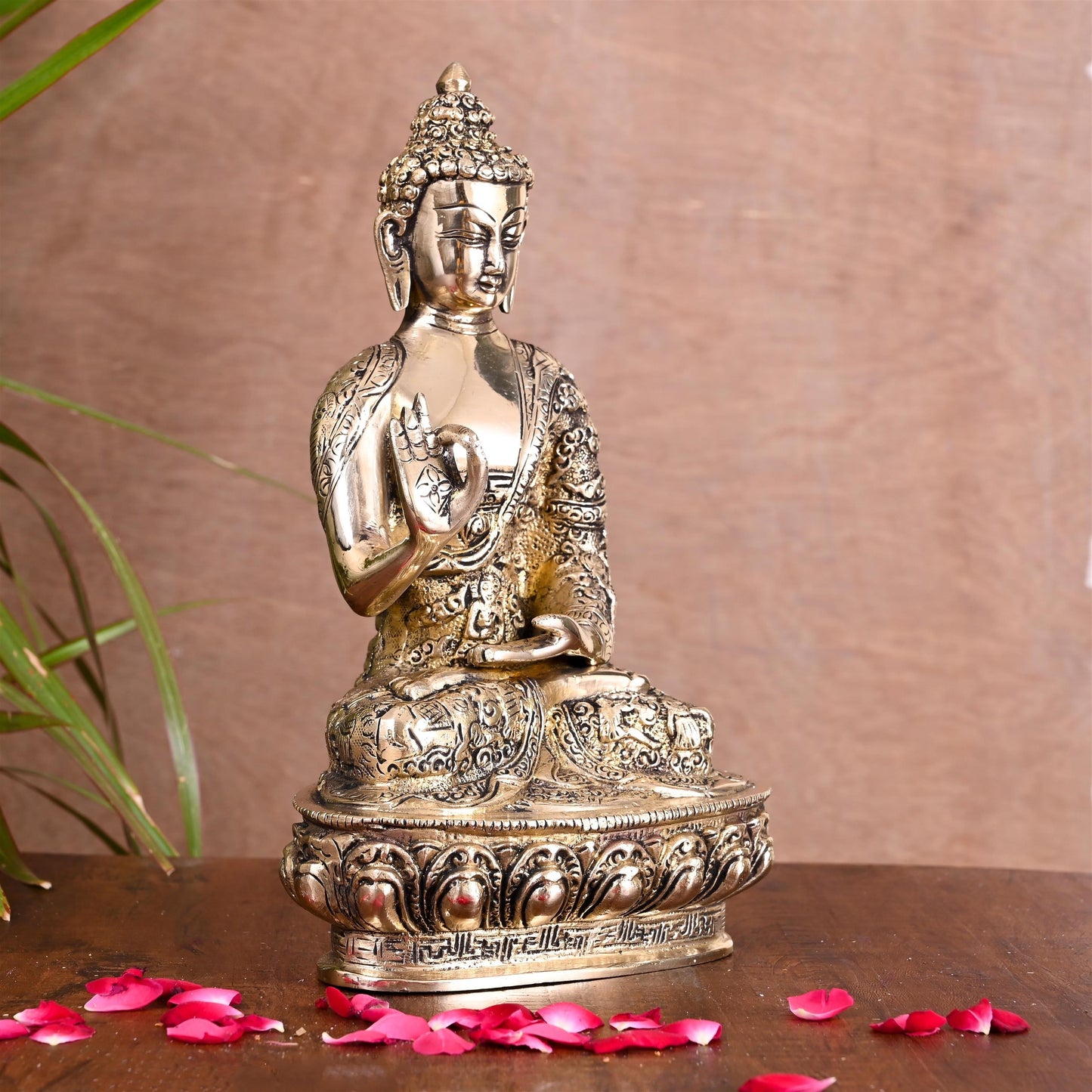 Brass Handcarved Blessing Buddha (10.5 Inch)