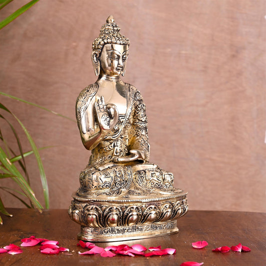Brass Handcarved Blessing Buddha (10.5 Inch)