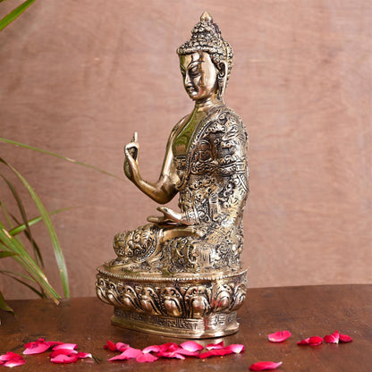Brass Handcarved Blessing Buddha (10.5 Inch)