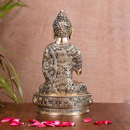 Brass Handcarved Blessing Buddha (10.5 Inch)