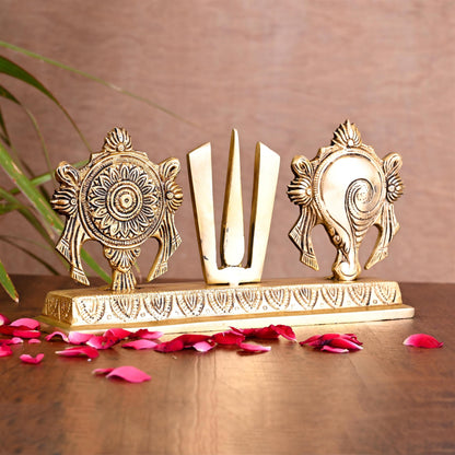Brass Shankh Chakra Namah Religious Showpiece (4 Inch)