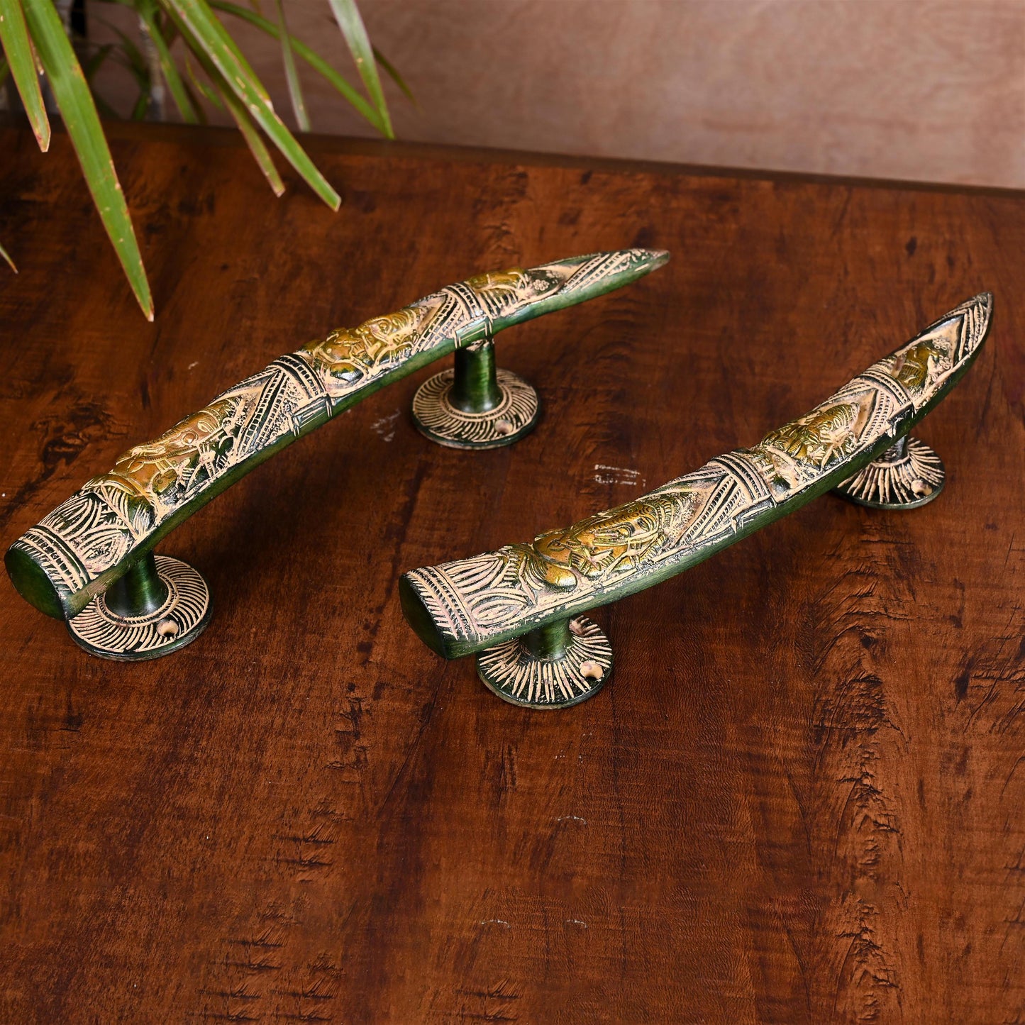 Brass Ganesha Door Handle Pair (10.5 Inch)